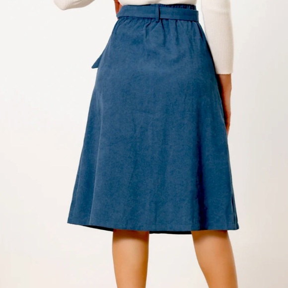 Allegra‎ K High Waist Button Front Belted Corduroy A-Line Midi Skirt - Picture 3 of 7